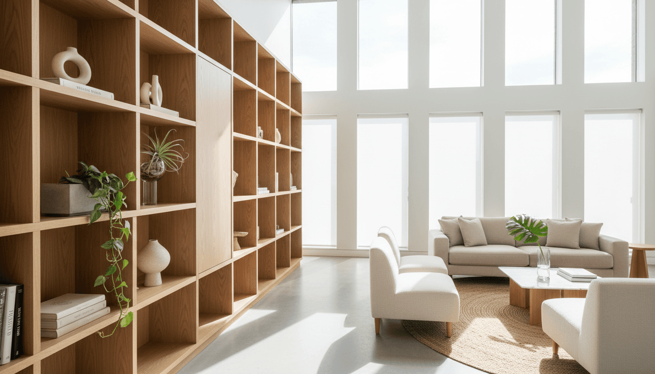 Custom built-in shelving and trim finishing in renovated interior
