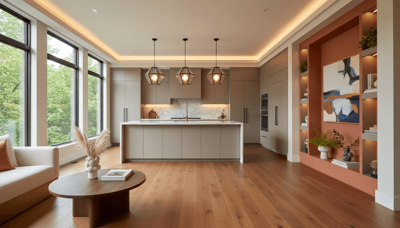 Open concept living and dining space after remodel