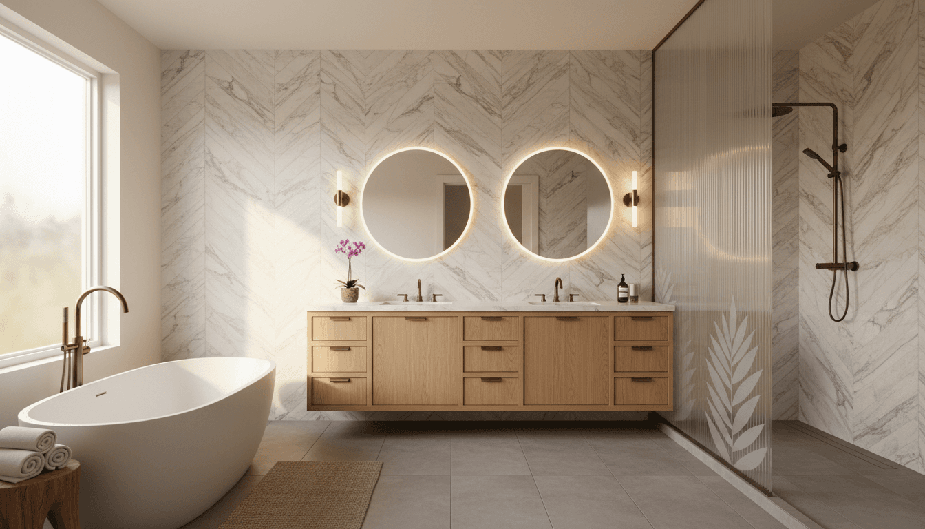 Luxury bathroom remodel with walk-in glass shower