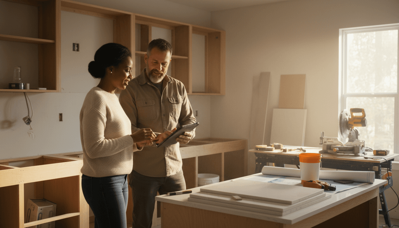 Contractor reviewing renovation plans with a homeowner in Toronto