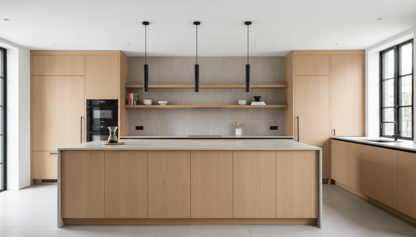 Contemporary kitchen island with pendant lights