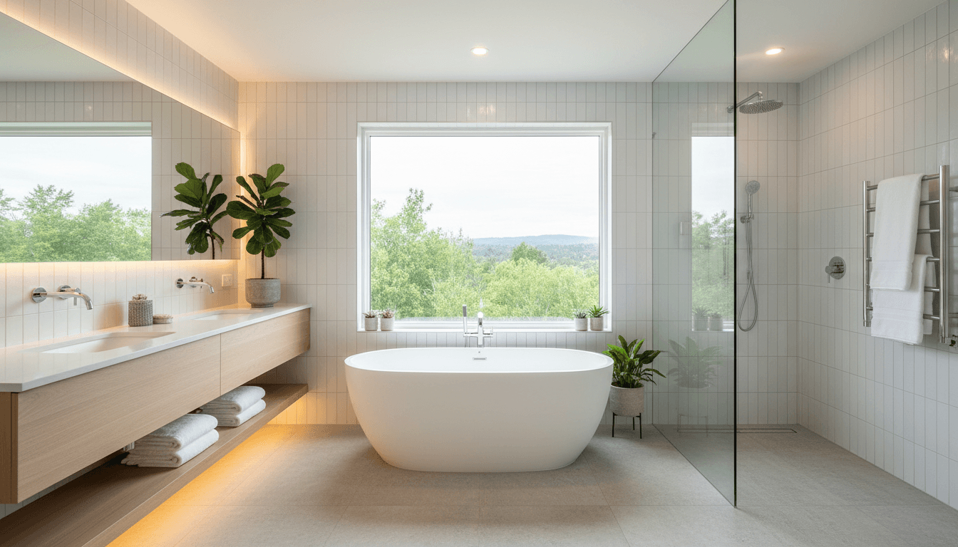 Luxury bathroom remodel with glass shower and freestanding tub